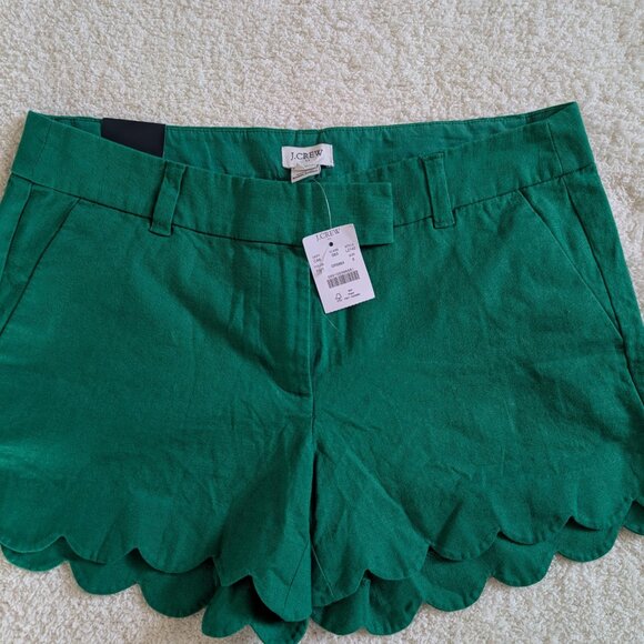 NWT J Crew Scallop Hem Linen Emerald Green Shorts Sz 6 - Picture 2 of 6